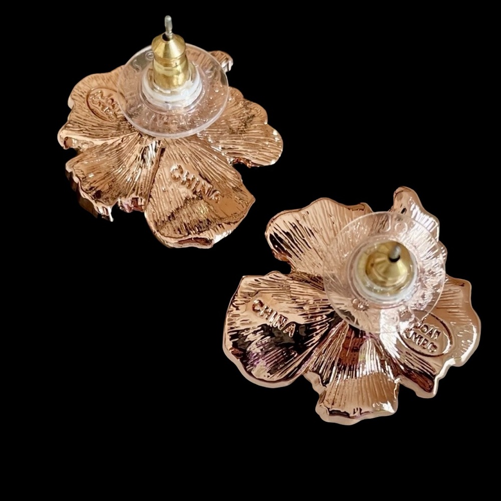 Vintage Joan Rivers Hibiscus Pave Post Earrings With Swarovski Crystal Stones - Picture 4 of 5